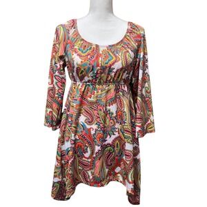 Slinky Brand paisley empire waist dress women's small boho retro colorful